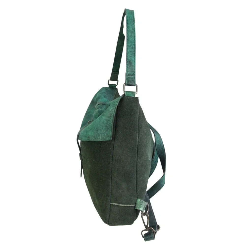 Free People DARK GREEN BLUE REAL LEATHER BACKPACK CONVERTIBLE SHOULDER BAG PURSE